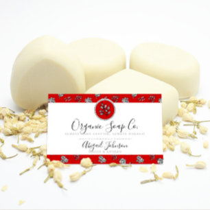 Carte De Visite Artiste Rose et Feuille dessiné à la main rouge et