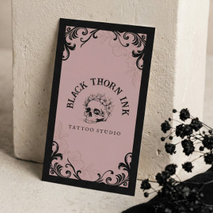 Carte De Visite Artiste Tatouage Gothique Noir Crâne & Serpent Flo