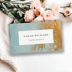 Carte De Visite Artistique classique Aqua Blue Gold Paint Texture