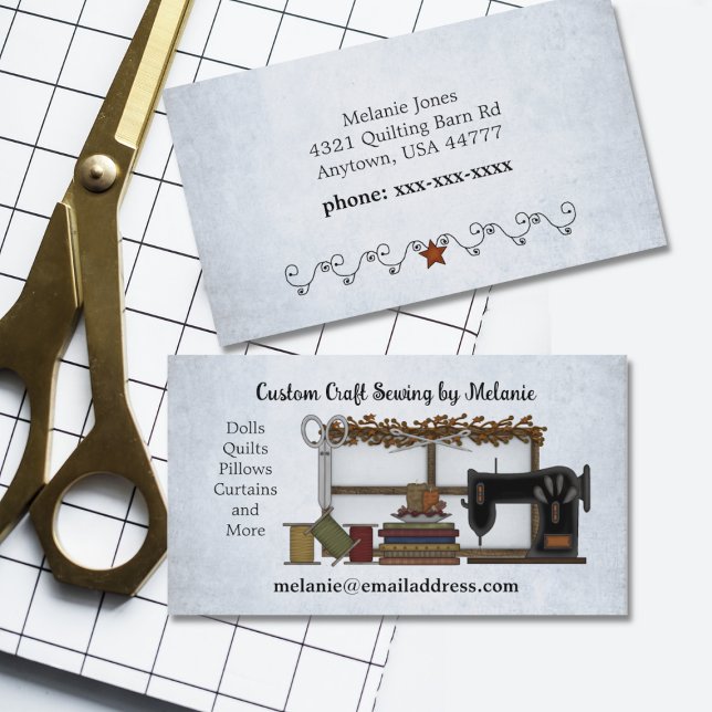 Carte De Visite Arts rustiques de couture sur bleu clair (Créateur téléchargé)
