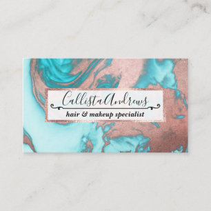 Carte De Visite Artsy Chic Rose Gold Aqua Mint Blue Marble Motif