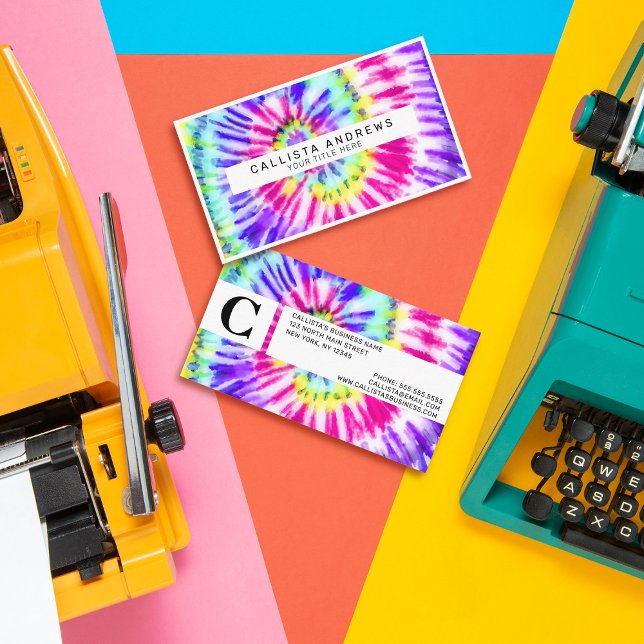 Carte De Visite Artsy Neon Rainbow Tie Dye Motif d'aquarelle (Créateur téléchargé)