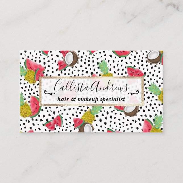 Carte De Visite Artsy Tropical Fruit Pois Motif aquarelle (Devant)