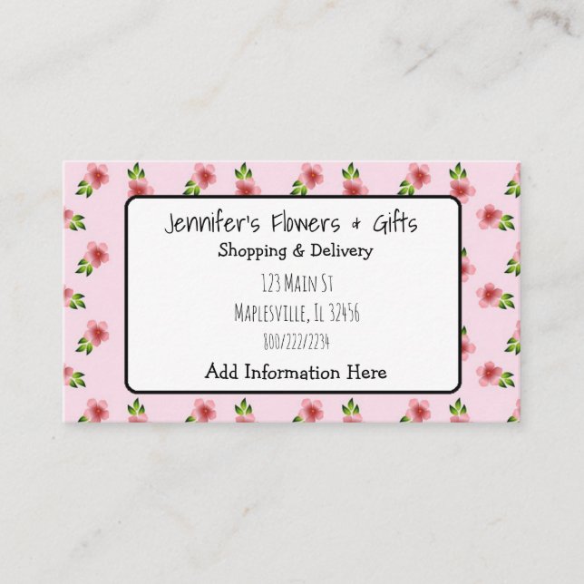Carte de visite assez rose floral et d'arc (Devant)