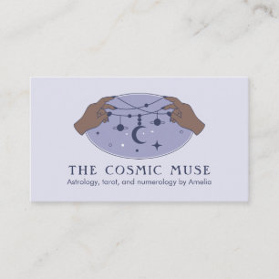 Carte De Visite Astrologiste Lune cosmique et étoiles à mains