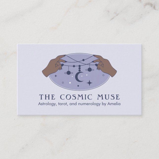 Carte De Visite Astrologiste Lune cosmique et étoiles à mains (Devant)