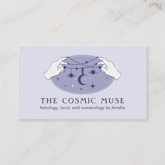 Carte De Visite Astrologue Lune cosmique et Planètes à Mains (Devant)