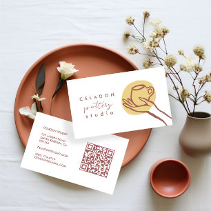 Carte De Visite ATELIER DE CÉRAMIQUE POTERIE Code QR Élégant Dessi