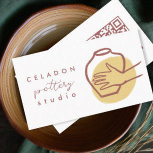 Carte De Visite ATELIER DE CÉRAMIQUE POTERIE Élégant Code QR Dessi
