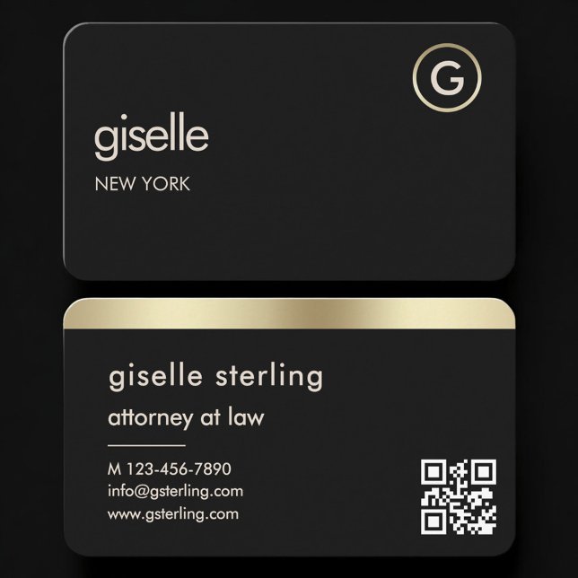 Carte De Visite Attorney at Law Black Gold QR Code (Créateur téléchargé)