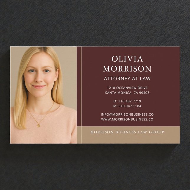 Carte De Visite Attorney at Law Burgundy Gold Photo (Créateur téléchargé)