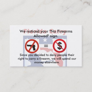 Carte De Visite Aucunes armes à feu aucun argent !