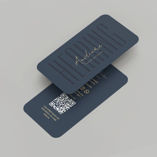 Carte De Visite Audiologiste moderne aide auditive bleu foncé (Modern Audiologist Hearing Aid Dark Blue Business Card
)