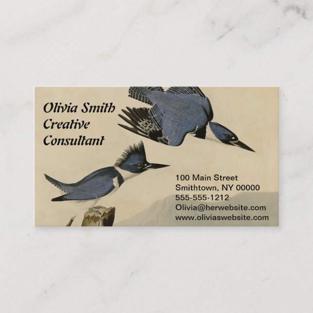 Carte De Visite Audubon Belted Kingfisher Wildlife Bird (Devant)
