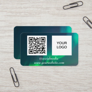Carte De Visite Aurora Borealis Médias sociaux QR Code Vert