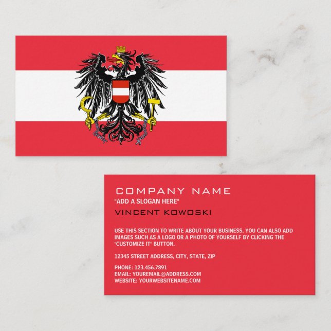 Carte De Visite Austrian Flag and Coat of Arms, Flag of Austria (Devant / Derrière)
