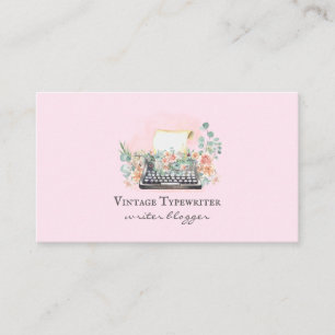 Carte De Visite Auteur Blogueur Machine à écrire Aquarelle Rose