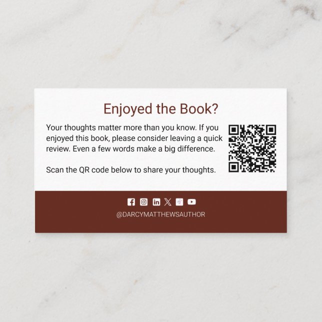 Carte De Visite Author Book Review Request QR Code Thank you (Dos)