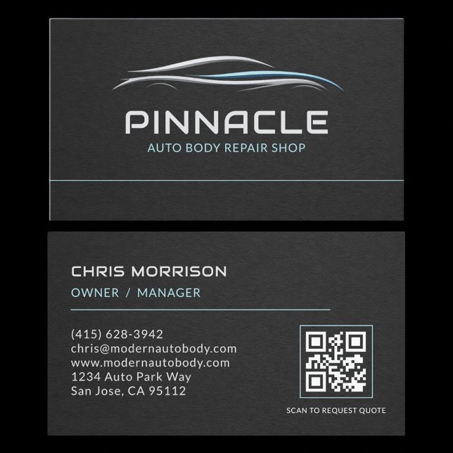 Carte De Visite Auto Body Repair Shop QR Code Professional (Créateur téléchargé)