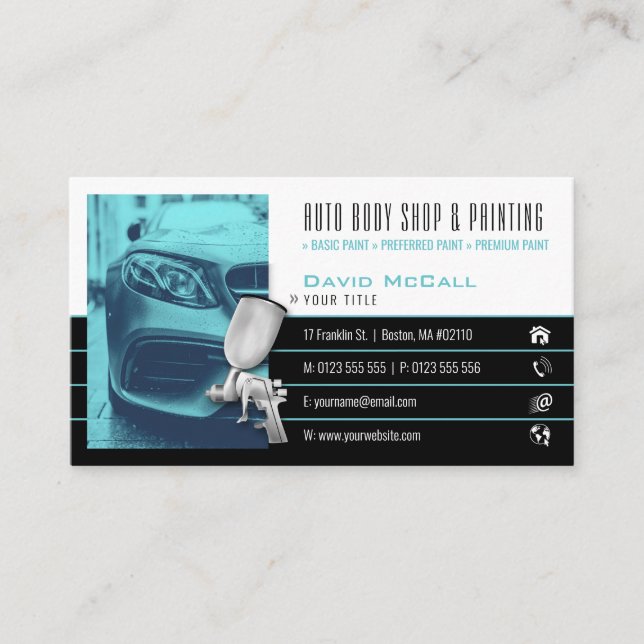 Carte De Visite Auto Body Shop & Peinture | Pulvérisateur de peint (Devant)