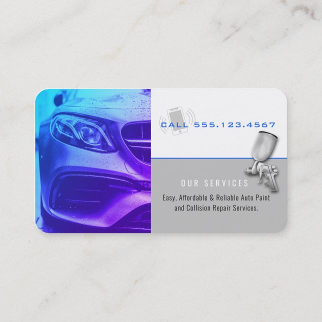 Carte De Visite Auto Body Shop & Peinture | Pulvérisateur de peint (Dos)