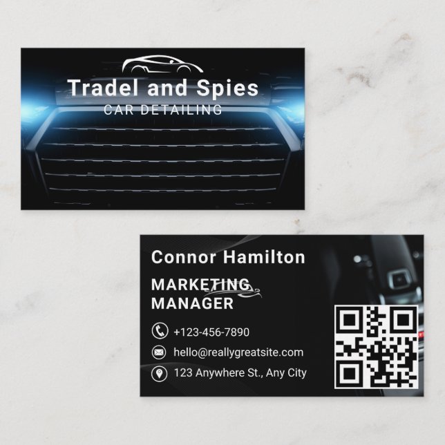 Carte De Visite Auto Détail voiture Automotive Professional QR Cod (Devant / Derrière)