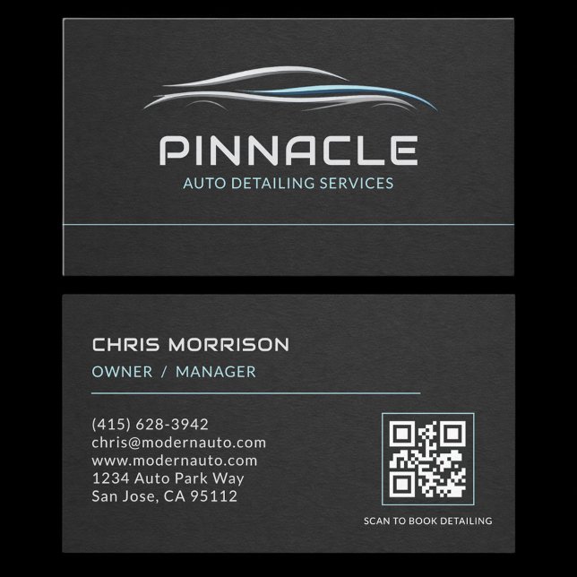 Carte De Visite Auto Detailing Services QR Code Professional (Créateur téléchargé)