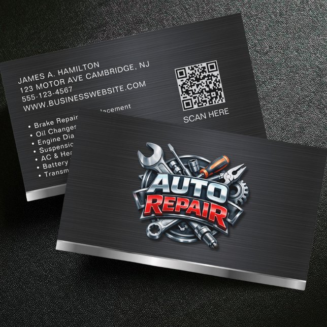 Carte De Visite Auto Mechanic Automotive Repair Service QR Code (Créateur téléchargé)