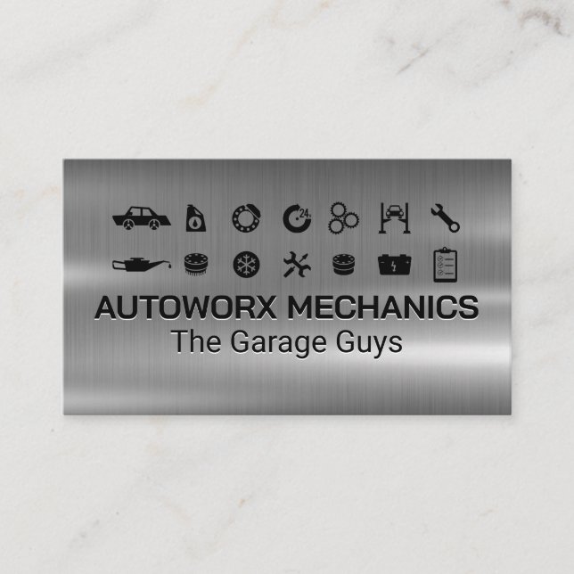 Carte De Visite Auto Services Icons | Metallic (Devant)