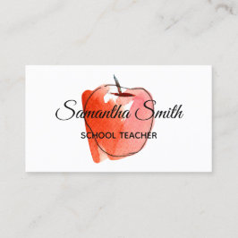 Carte De Visite Automne Rouge Aquarelle Pomme Enseignant