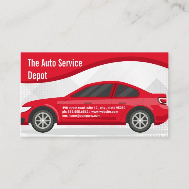 Carte De Visite Automobile rouge | Services de voiture | Pièces au (Devant)