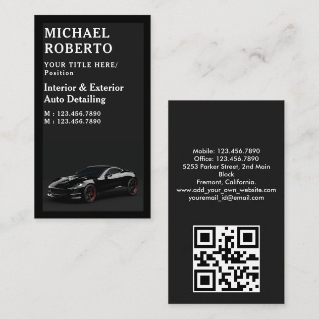 Carte De Visite Automobile Wash Professional Auto Détail Automotiv (Devant / Derrière)