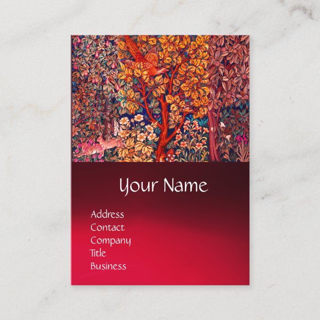 Carte De Visite AUTUMN FOREST ANIMALS Haricots, faisan, Floral rou (Devant)