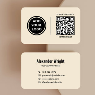 Carte de visite avec code de scan et logo beige ch