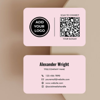 Carte de visite avec code de scan et logo rose blu