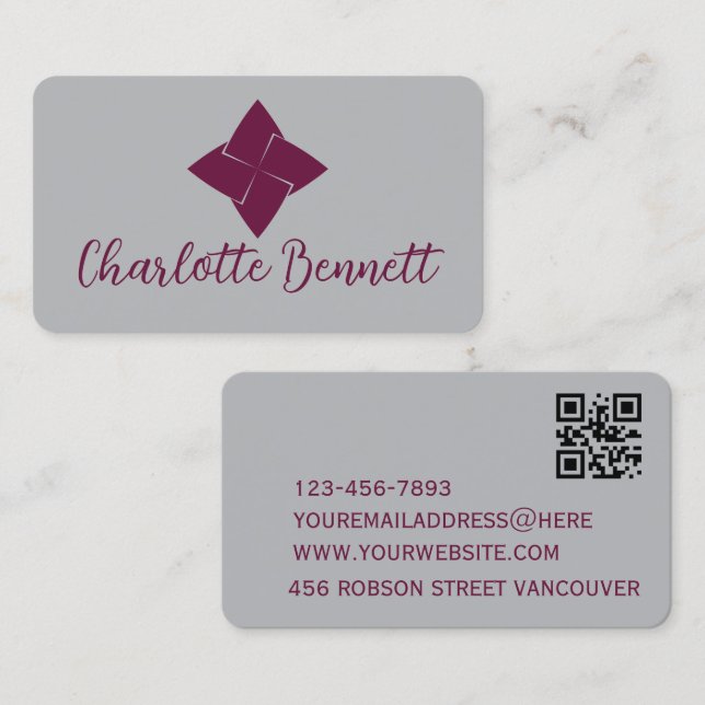 Carte de visite avec code QR | Design moderne gris (Devant / Derrière)