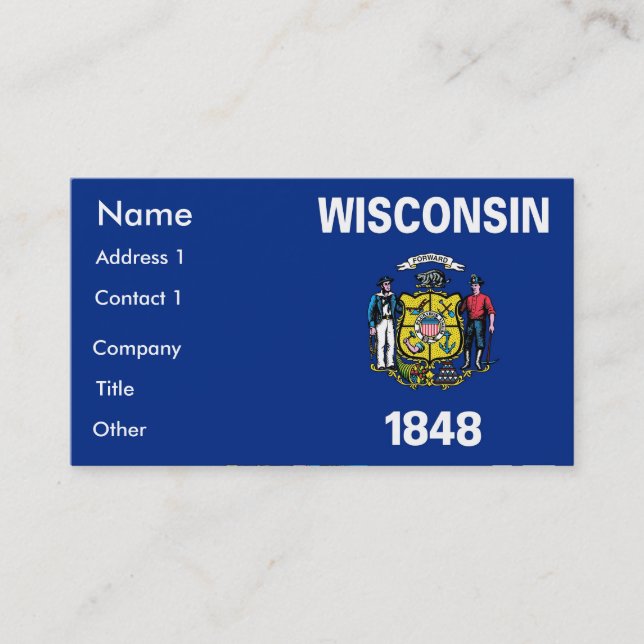 Carte de visite avec Drapeau du Wisconsin U.S.A. (Devant)