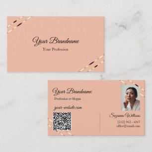 Carte de visite avec lignes dorées roses, photo et
