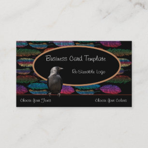 Carte de visite avec logo de plumes et de corbeau