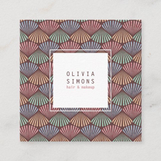 Carte de visite avec motif de coquillages rétro. (Devant)