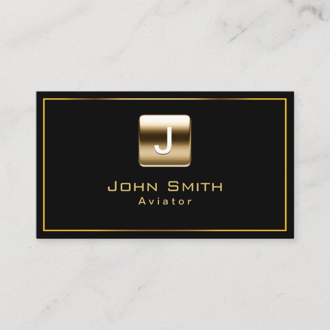 Carte De Visite Aviator Modern Gold Logo Élégant noir (Devant)