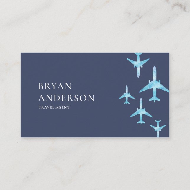 Carte De Visite Avions Blue Watercolor (Devant)