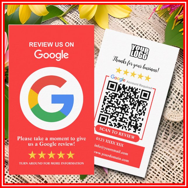 Carte De Visite Avis Google | Code QR rouge pour l'évaluation de v (Créateur téléchargé)