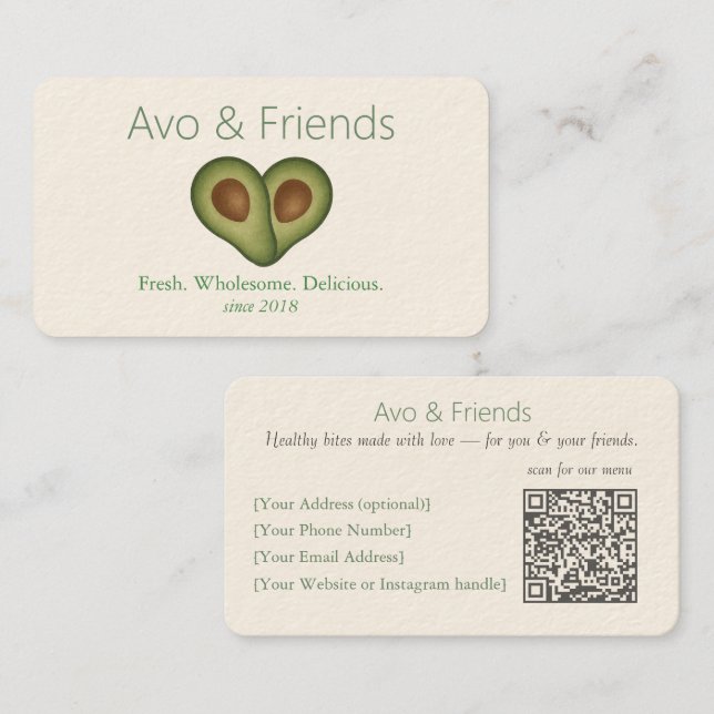 Carte De Visite Avo et amis | Logo Avocado Aliments sains - (Devant / Derrière)