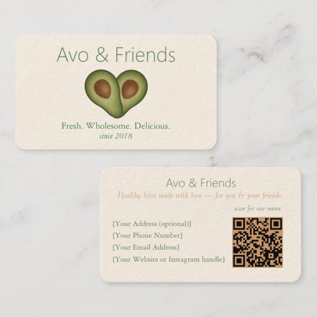 Carte De Visite Avo et amis | Logo Avocado Aliments sains - (Devant / Derrière)