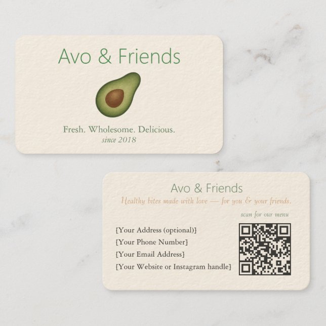 Carte De Visite Avo et amis | Logo Avocado Aliments sains - (Devant / Derrière)
