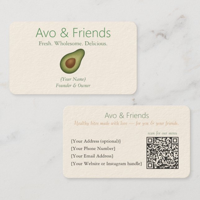 Carte De Visite Avo et amis | Logo Avocado Aliments sains - (Devant / Derrière)