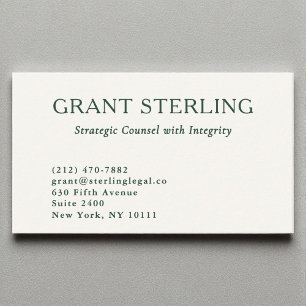 Carte De Visite Avocat à la loi Minimal Neutre Vert Légal