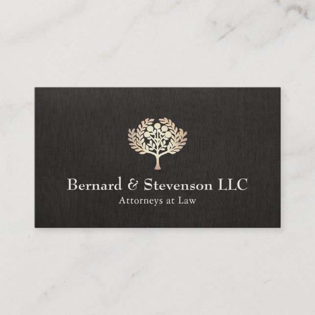Carte De Visite Avocat à Law Faux Gold Leaf et Black Linen (Devant)