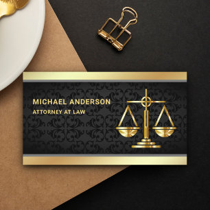 Carte De Visite Avocat à l'échelle Black Damask Gold Justice